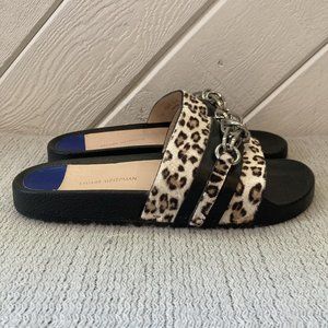 Stuart Weitzman Cadena Leopard Chain Pool Slide Sandals Size 8 Authentic Shoes